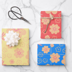 Feuille De Papier Cadeau 3 pack coloré Retro Floral Patal
