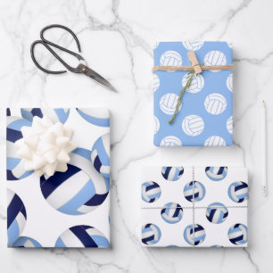 Feuille De Papier Cadeau 3 pc set marine bleu clair équipe couleurs volleyb