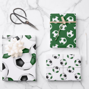Feuille De Papier Cadeau 3 pc variété vert noir équipe couleurs soccer