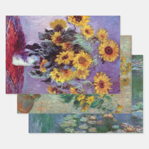 Feuille De Papier Cadeau 3 peintures de fleurs différentes par Claude Monet