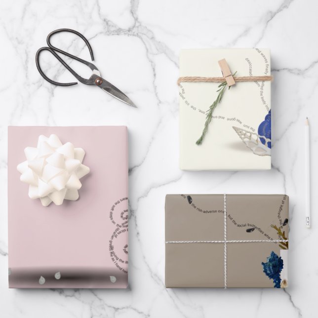 Feuille De Papier Cadeau 3 poème océanique bleu rose thème côtier Noël (Recto)