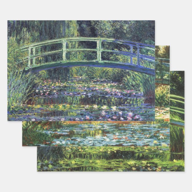 Feuille De Papier Cadeau 3 Pont sur l'étang Nénuphar par Claude Monet (Lot)