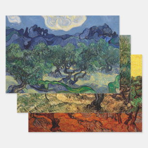Feuille De Papier Cadeau 3 scènes d'Oliviers différentes par Vincent van Go
