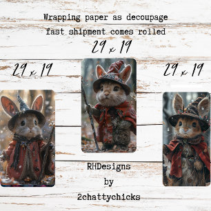 Feuille De Papier Cadeau 3 souris de Noël de campagne en découpage