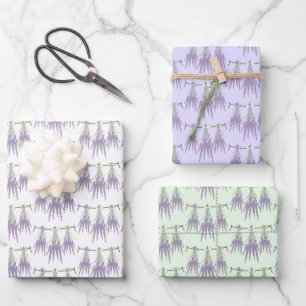 Feuille De Papier Cadeau 3 Unités De Fleurs De Herbes De Lavande Sur Un Mo