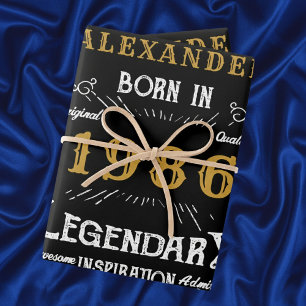 Feuille De Papier Cadeau 40e anniversaire 1986 Legend Vintage Noir