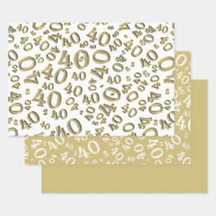 Feuille De Papier Cadeau 40e anniversaire Gold/Blanc Random Numéro Motif 4