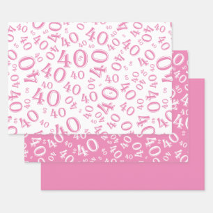 Feuille De Papier Cadeau 40e anniversaire Motif des numéros rose et blanc 4