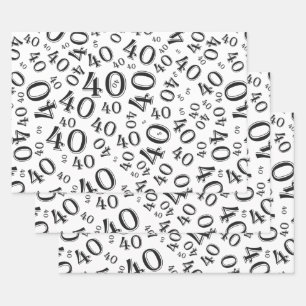 Feuille De Papier Cadeau 40e anniversaire Noir/Blanc Random Numéro Motif 4