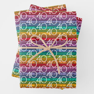 Feuille De Papier Cadeau 40e anniversaire Rainbow Stripes