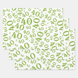Feuille De Papier Cadeau 40e anniversaire Vert/Blanc Random Numéro Motif 40