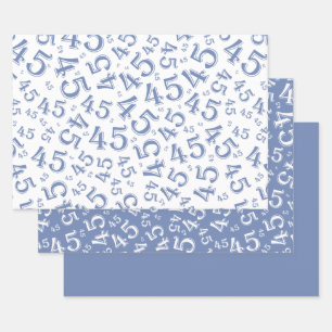 Feuille De Papier Cadeau 45e anniversaire Motif du numéro de hasard bleu/bl