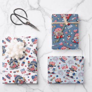 Feuille De Papier Cadeau 4 juillet Fête de l'Indépendance Gnomes patriotiqu