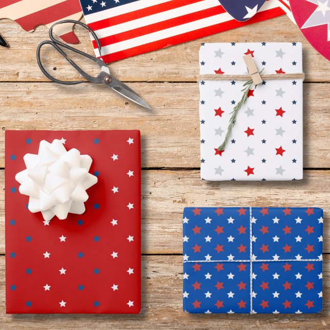 Feuille De Papier Cadeau 4th of July Patriotic Red White & Blue Stars (Créateur téléchargé)