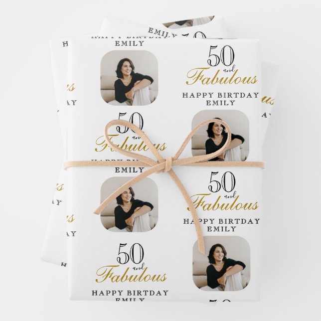 Feuille De Papier Cadeau 50 and Fabulous Photo 50th Birthday (En situation)