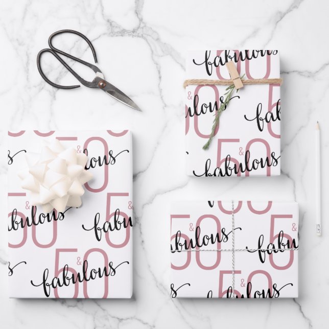 Feuille De Papier Cadeau 50 et fabuleux 50e anniversaire Rose Gold (Recto)