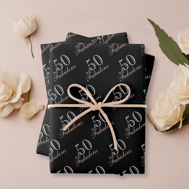 Feuille De Papier Cadeau 50 et fabuleux Elegant Black 50e anniversaire (Créateur téléchargé)