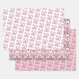 Feuille De Papier Cadeau 50 et Fabulous Black and Pink 50th Birthday Party