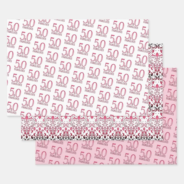 Feuille De Papier Cadeau 50 et Fabulous Black and Pink 50th Birthday Party (Lot)