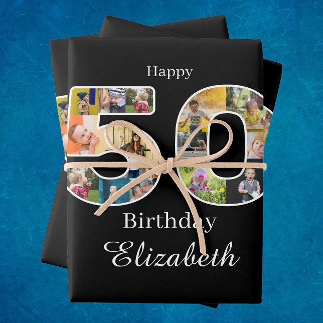 Feuille De Papier Cadeau 50e anniversaire Créez votre propre photo multipho (50th Birthday photo collage gift wrapping paper.)