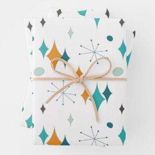 Feuille De Papier Cadeau 50e anniversaire fête Retro Mid Century N'importe 