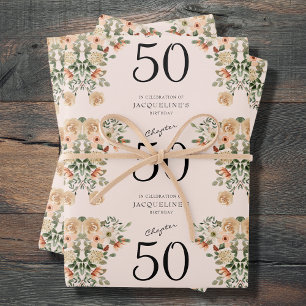 Feuille De Papier Cadeau 50e anniversaire Vintage Floral