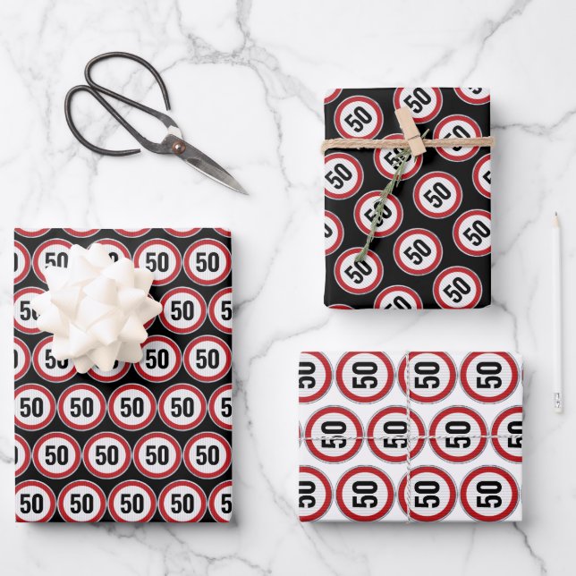 Feuille De Papier Cadeau 50th Birthday CUSTOM AGE Speed Limit Sign (Recto)