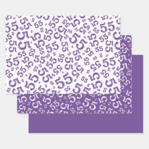 Feuille De Papier Cadeau 55e anniversaire Motif du numéro aléatoire violet/