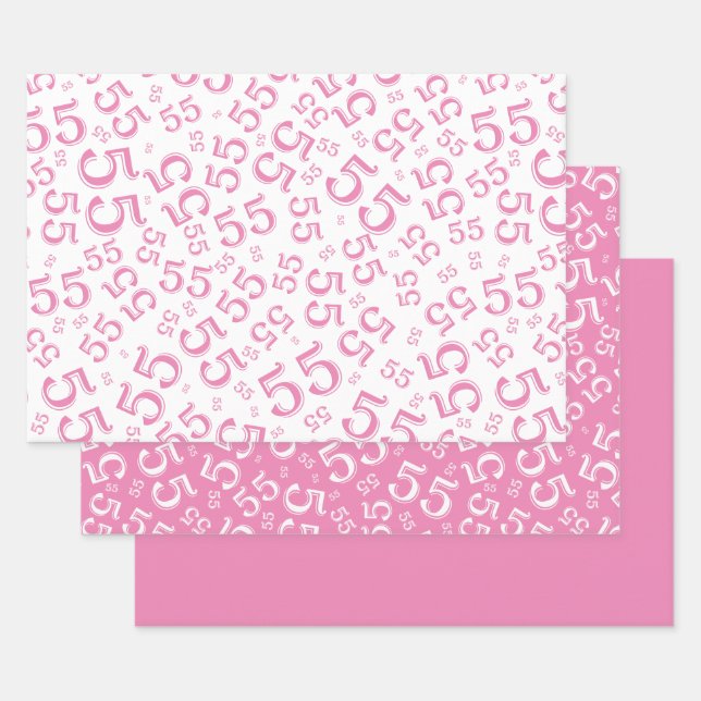 Feuille De Papier Cadeau 55e anniversaire Numéro aléatoire rose/blanc Motif (Lot)