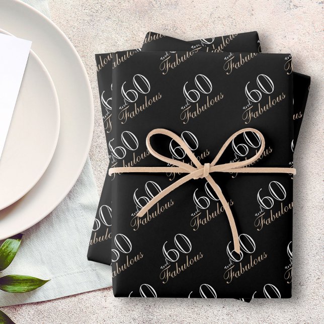 Feuille De Papier Cadeau 60 et fabuleux Elegant Black 60e anniversaire (Créateur téléchargé)