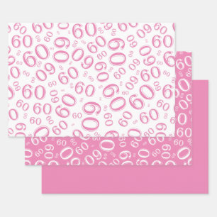 Feuille De Papier Cadeau 60e anniversaire Motif des numéros rose et blanc 6