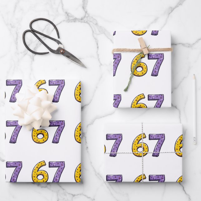 Feuille De Papier Cadeau 67 Aucune Signification Jaune et Violet (Recto)