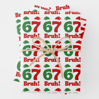 Feuille De Papier Cadeau 67 Bruh Funny Christmas Red and Green Santa Hat