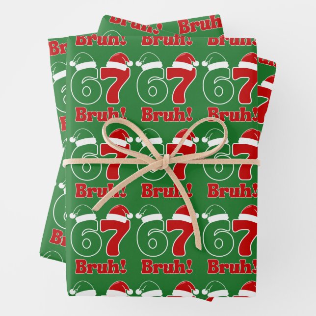 Feuille De Papier Cadeau 67 Bruh Funny Christmas Red and Green Santa Hat  (En situation)
