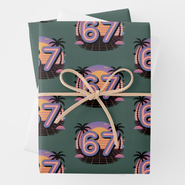 Feuille De Papier Cadeau 6 7 Six Seven Vaporwave Génération Z Alpha Mème  (En situation)