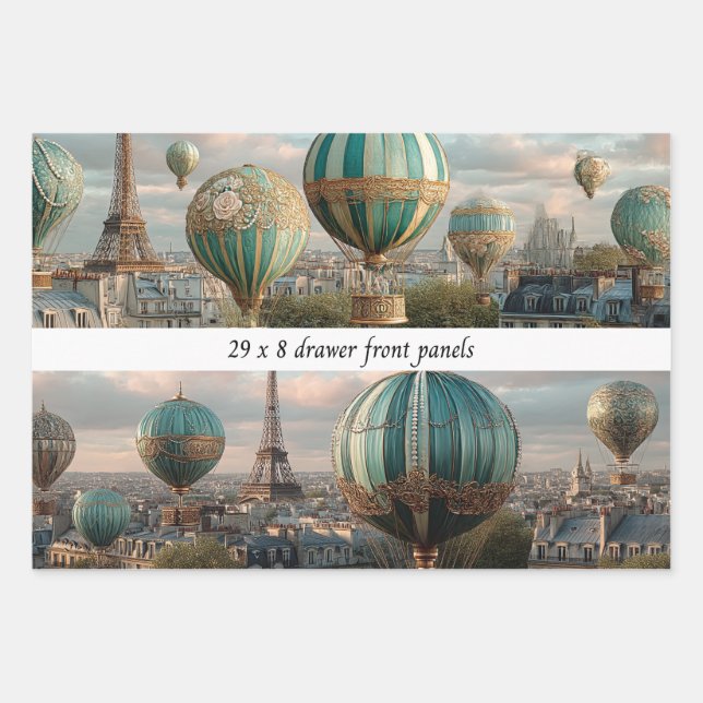 Feuille De Papier Cadeau 6 Paris Hot Air Balloon Wrapping Drawer Panels (Devant)