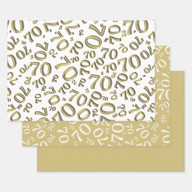 Feuille De Papier Cadeau 70e anniversaire Gold & White Number Motif 70 (Lot)