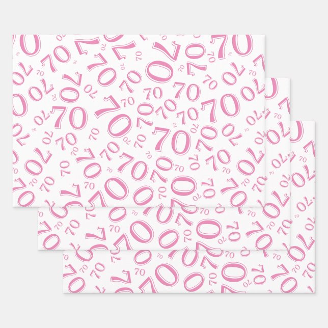 Feuille De Papier Cadeau 70e anniversaire Motif des numéros rose et blanc 7 (Lot)