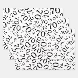Feuille De Papier Cadeau 70e anniversaire Noir/Blanc Random Numéro Motif 70