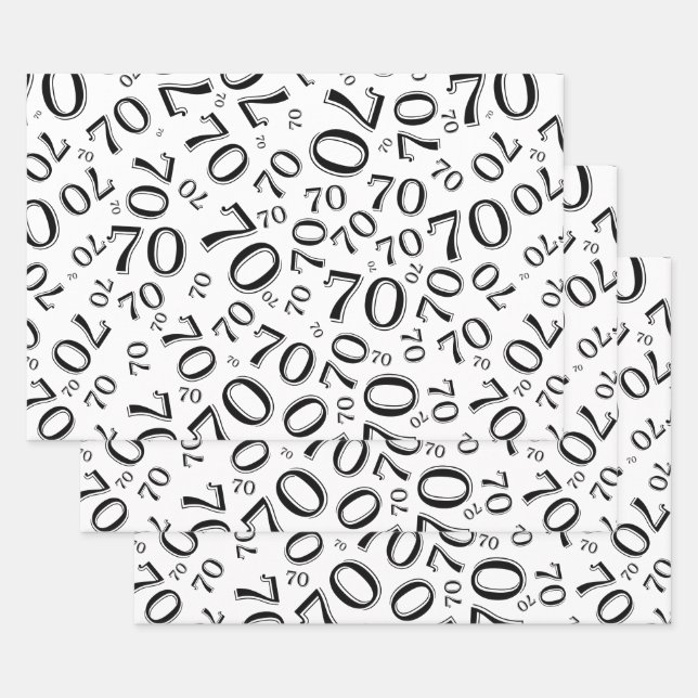 Feuille De Papier Cadeau 70e anniversaire Noir/Blanc Random Numéro Motif 70 (Lot)