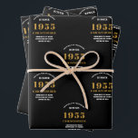 Feuille De Papier Cadeau 70th Birthday born 1955 Ajouter Nom Black Gold<br><div class="desc">Un design personnalisé de papier d'emballage pour cette fête d'anniversaire pour une personne spéciale. Ajoutez le nom à ce design vintage de style rétro noir et or pour un cadeau d'anniversaire personnalisé. Modifiez facilement le nom et l'année avec le modèle fourni. Un merveilleux cadeau d'anniversaire personnalisé. Plus de cadeaux et...</div>