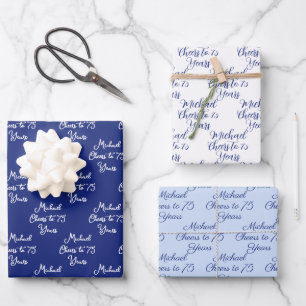 Feuille De Papier Cadeau 75 ans Marine Bleu clair 75e anniversaire