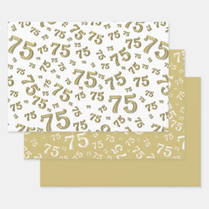 Feuille De Papier Cadeau 75e anniversaire Gold & White Number Motif 75