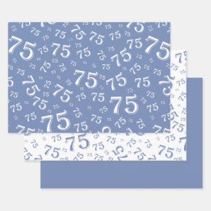 Feuille De Papier Cadeau 75e anniversaire Motif des numéros bleu et blanc