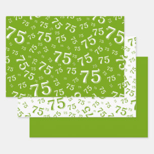 Feuille De Papier Cadeau 75e anniversaire Numéro vert et blanc Motif 75