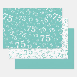 Feuille De Papier Cadeau 75e anniversaire Turquoise & blanc Motif 75