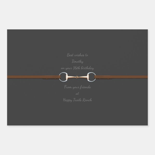 Feuille De Papier Cadeau 7,5" Snaffle Bit & Reins Texte Personnalisé Equest (Devant)
