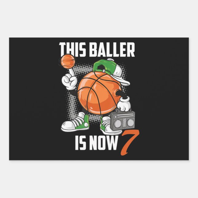 Feuille De Papier Cadeau 7e anniversaire Joueur de basket-ball Fundy 7 ans (Devant)