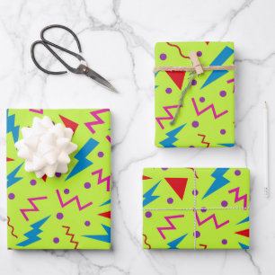 Feuille De Papier Cadeau 80s 90s Memphis style géométrique Jaune 