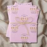Feuille De Papier Cadeau 80th Birthday 1945 Ajouter Nom Rose Grey<br><div class="desc">Un design personnalisé de papier d'emballage pour cette fête d'anniversaire pour une personne spéciale. Ajoutez le nom à ce design vintage de style rétro rose et gris pour un cadeau d'anniversaire personnalisé. Modifiez facilement le nom et l'année avec le modèle fourni. Un merveilleux cadeau d'anniversaire personnalisé. Plus de cadeaux et...</div>